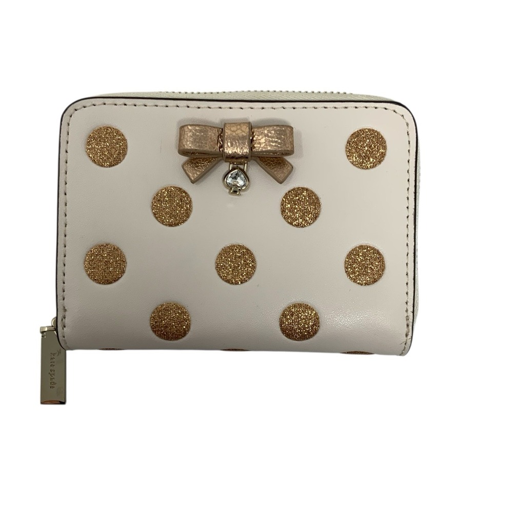 Kate Spade Zip Around Card Case Wallet Wrapping‎ Party Parchment Gold Polka Dot